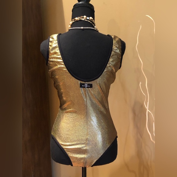 BRAND NEW TAMMY RIVERA SIGNATURE GOLD METALLIC WITH BLACK ONE PIECE SWIMSUIT - Picture 2 of 4